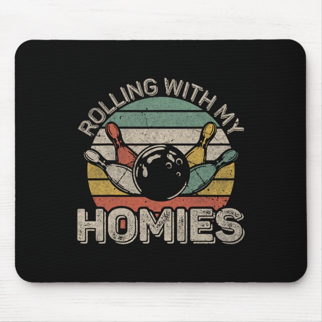 Rolling With My Homies Retro Bowling Bowler Team F Mouse Mat (Front)