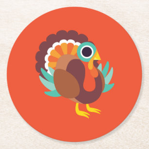 Rollo the Turkey Round Paper Coaster