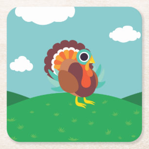 Rollo the Turkey Square Paper Coaster