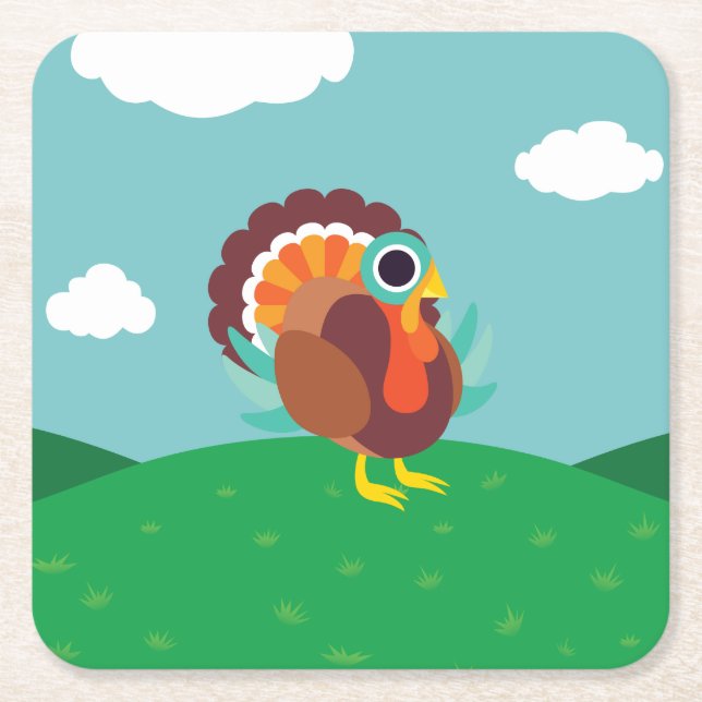 Rollo the Turkey Square Paper Coaster (Front)