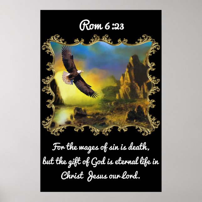Rom 6:23 With A Eagle flying over the landscape. Poster (Front)