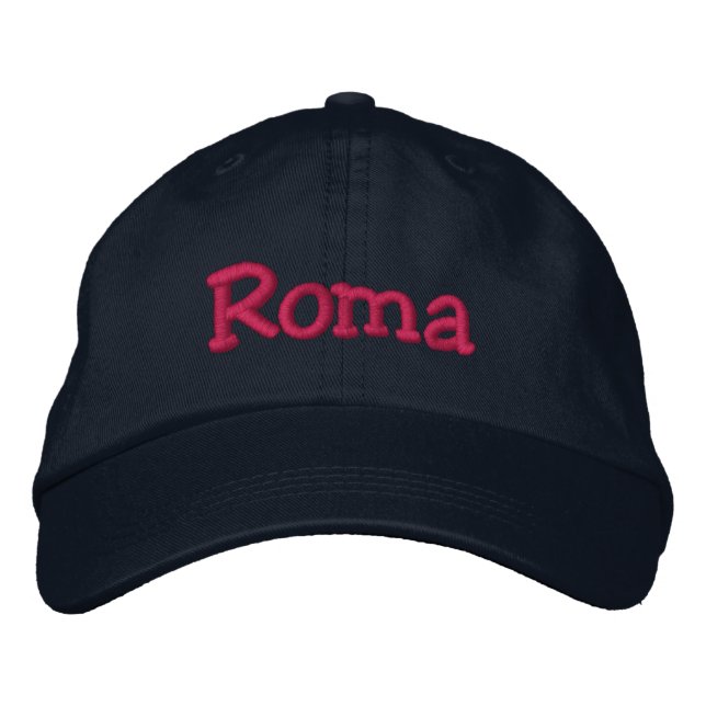 Roma Embroidered Baseball Cap Navy Hot Pink (Front)