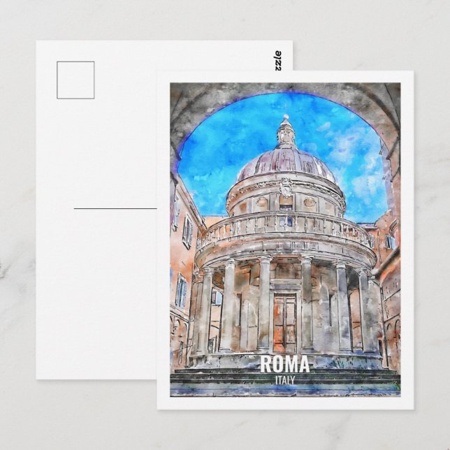 Roma Italy Famous Travel Place Watercolor sketch Postcard (Front/Back)