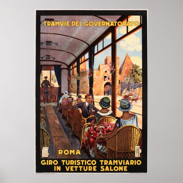 ROMA ITALY Sightseeing Tours Tram Italian Travel Poster (Front)