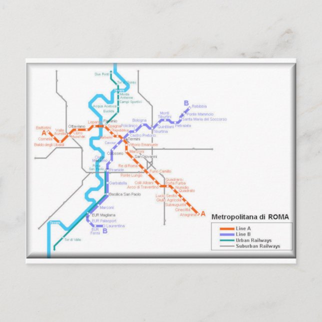 Roma Metro Map Postcard (Front)