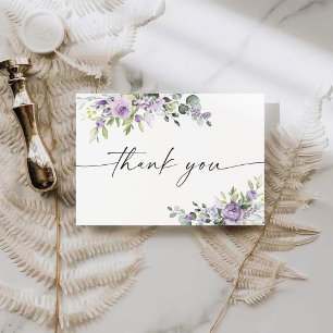 Romactic Violet Flowers Bridal Shower Flat Thank You Card