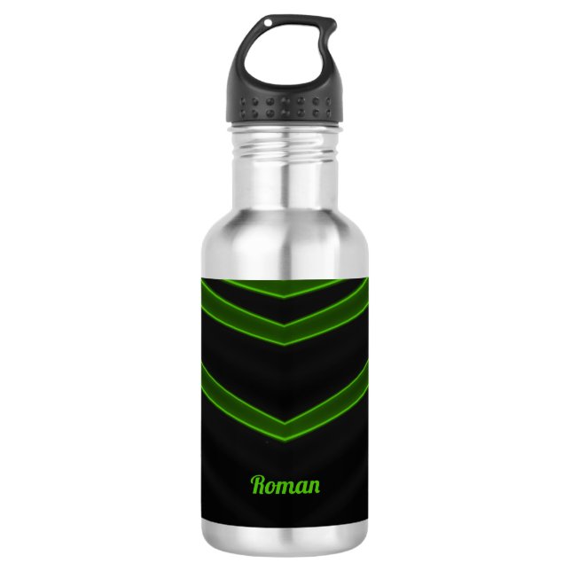 ROMAN ~ Black and Fluoro Green  Stainless Steel  532 Ml Water Bottle (Front)