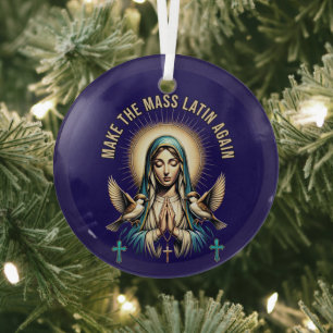 Roman Catholic Blessed Virgin Mary Latin Mass Glass Tree Decoration