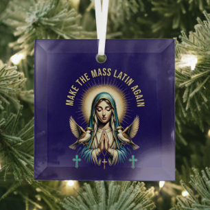 Roman Catholic Blessed Virgin Mary Latin Mass Glass Tree Decoration