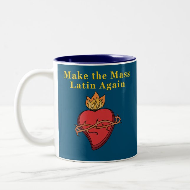 Roman Catholic Gift Make the Mass Latin Again Two-Tone Coffee Mug (Left)