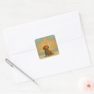 Roman Christmas – Cute Dog in Sweater at Trevi  Square Sticker