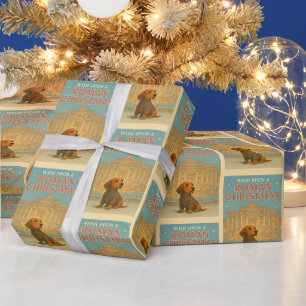 Roman Christmas – Cute Dog in Sweater at Trevi Wrapping Paper