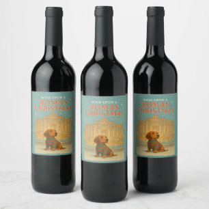 Roman Christmas Wine Label – Cute Dog in Sweater 