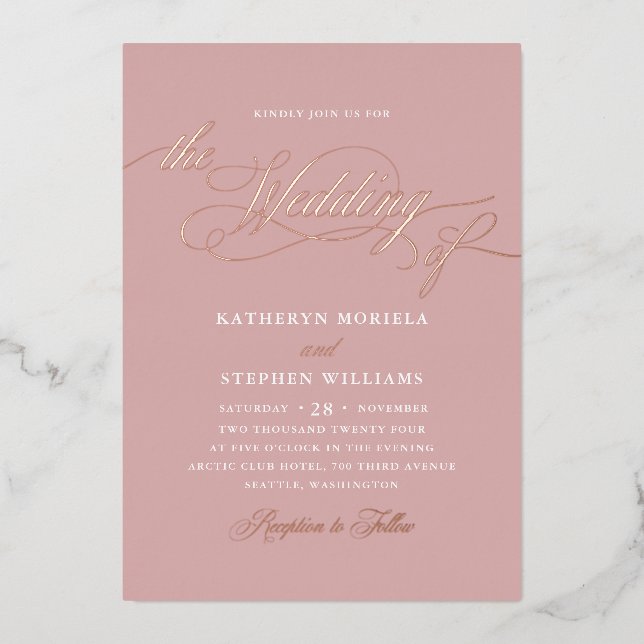 Roman Classic Script Calligraphy Wedding Rose Gold (Front)