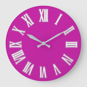 ROman Clock Silver Grey Grey Pink Fuchsia Minimal 