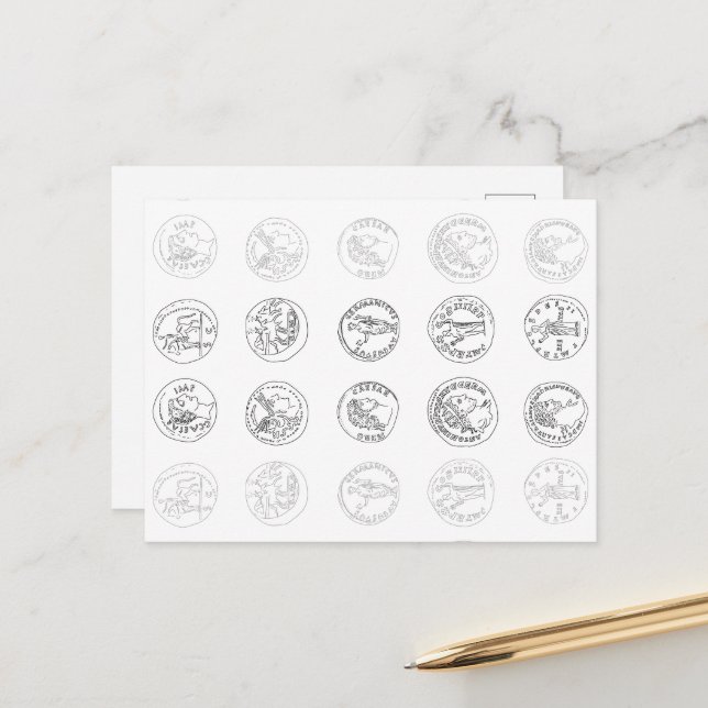 Roman coins holiday postcard (Front/Back In Situ)