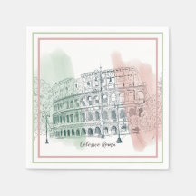 Roman Colosseum Italian Flag Colours Pen and Ink