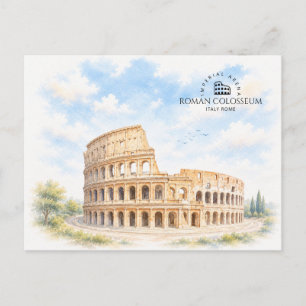 Roman Colosseum Italy  Watercolor Landscape Holiday Postcard