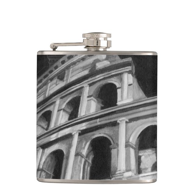 Roman Colosseum with Architectural Drawings Hip Flask (Front)
