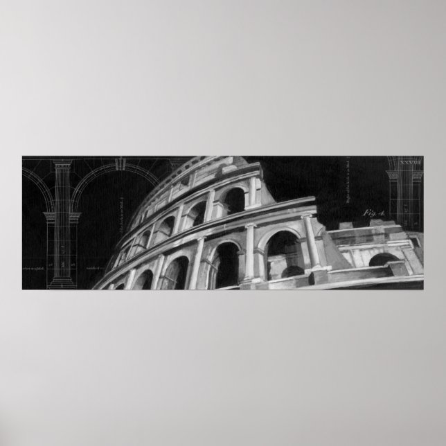 Roman Colosseum with Architectural Drawings Poster (Front)