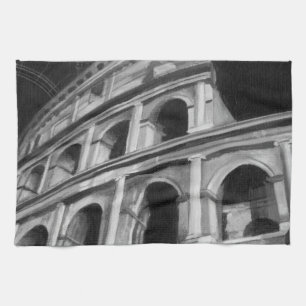 Roman Colosseum with Architectural Drawings Tea Towel