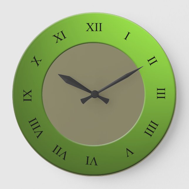 Roman Digits on Green Frame on any Colour Large Clock (Front)