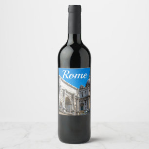 Roman Forum ruins in Rome, Italy Wine Label