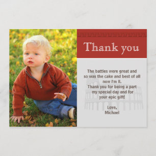 Roman Gladiator Thank You Note Custom Photo Red Card