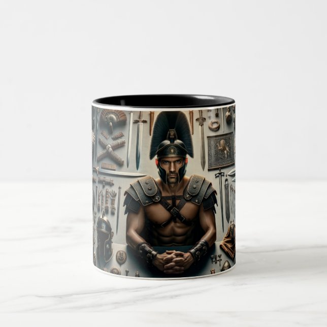Roman Gladiator Valor Two-Tone Coffee Mug (Center)