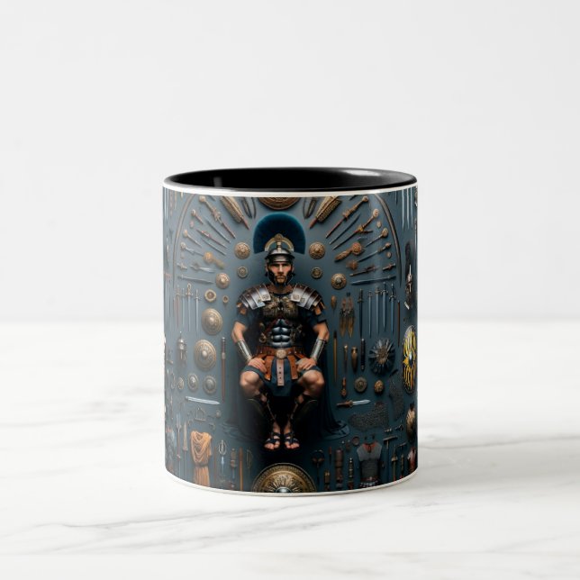 Roman Gladiator Valor Two-Tone Coffee Mug (Center)