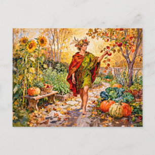 Roman God Faunus Autumn Garden Postcard