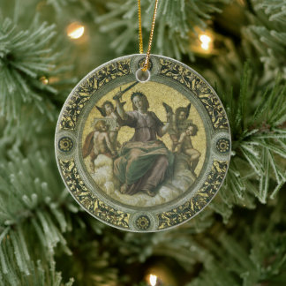 Roman Goddess Justice with Angels by Raphael Ceramic Tree Decoration