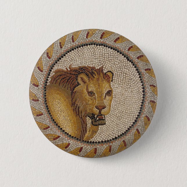 Roman Lion Mosaic 6 Cm Round Badge (Front)