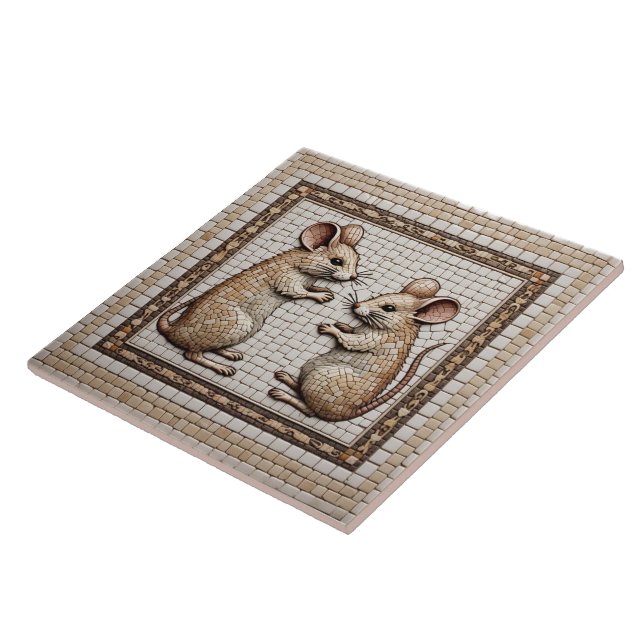 Roman Mosaic Style Mice Ceramic Tile (Side)