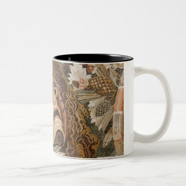 Roman mosaic, with mask, leaves and fruit Two-Tone coffee mug (Right)