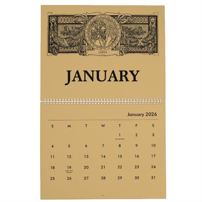 Roman Mythology Art Nouveau Calendar (Jan 2026)