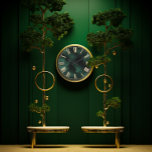 Roman Number Tropical Monstera Green Gold Metallic Large Clock<br><div class="desc">Italian Design Florence –fashion luxury trend florenceK</div>