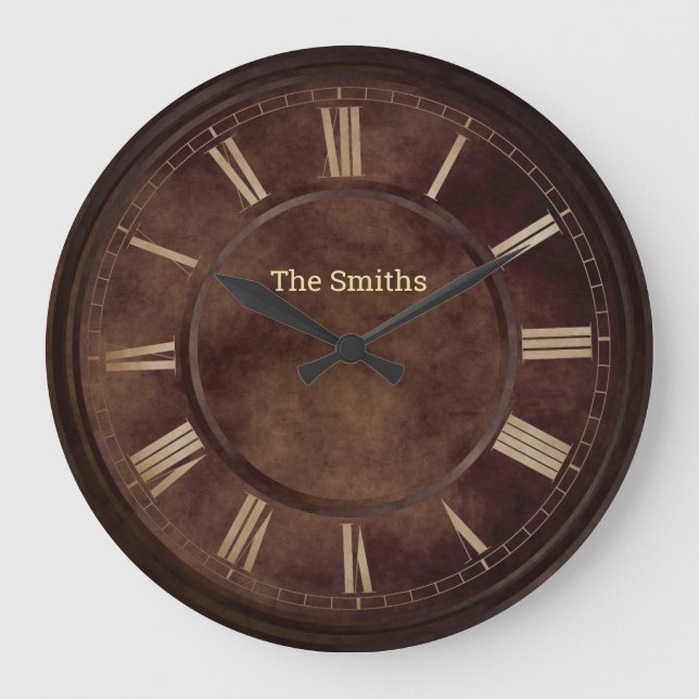 Roman Numbers Rusty Brown Acrylic Wall Clock (Front)