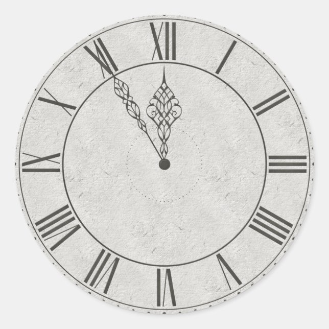 Roman Numeral Clock Face B&W Classic Round Sticker (Front)