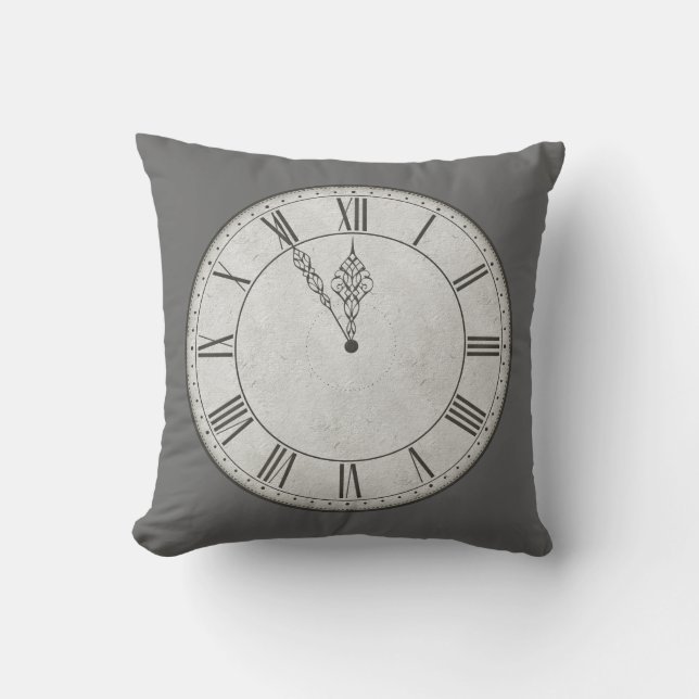 Roman Numeral Clock Face B&W Cushion (Front)