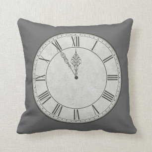 Roman Numeral Clock Face B&W Cushion