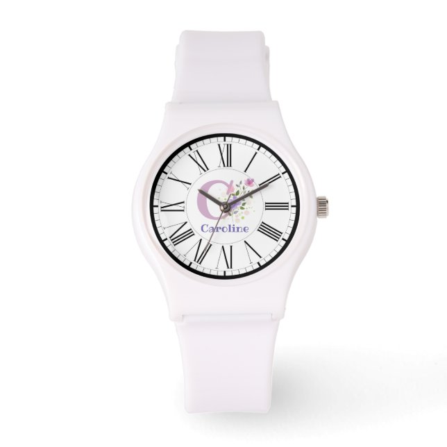 Roman Numeral Design with Initial & Name Caroline Watch (Front)