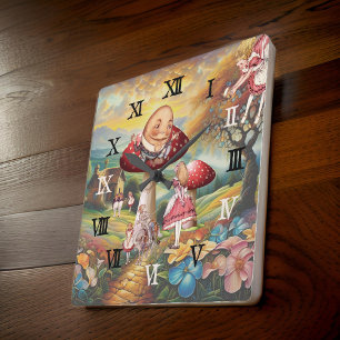 Roman Numerals Alice in Wonderland Square Wall Clock