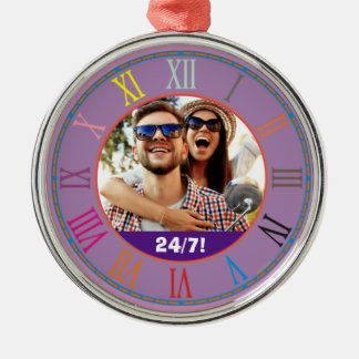 Roman Numerals Clock 24/7! Happy Fun Couple Photo  Metal Tree Decoration