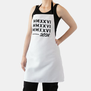 Roman Numerals MMXXVI – 2026 Black Modern Typograp Apron