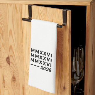 Roman Numerals MMXXVI – 2026 Black Modern Typograp Tea Towel