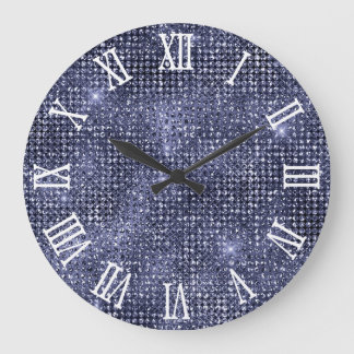 Roman Numerals Navy Disco Glitter Large Clock
