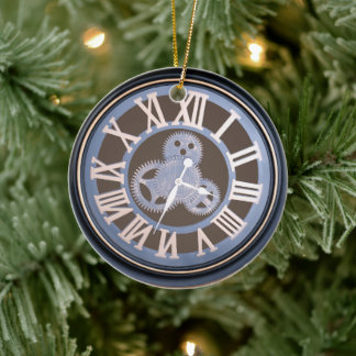 Roman Numerals Vintage Gear Clock Ceramic Tree Decoration