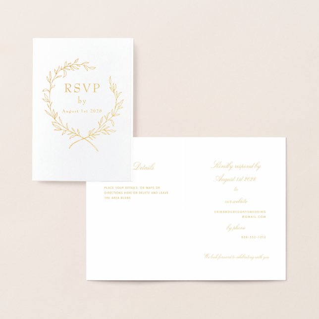 Roman Olive Leaf Wreath Wedding RSVP 1 Gold Foil Card (Display)