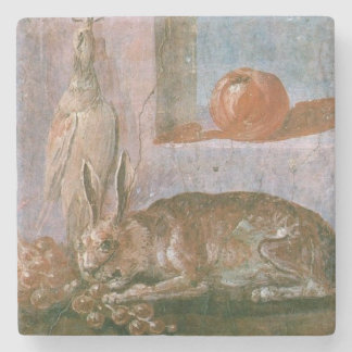 Roman Painting of Rabbit Eating Grapes Stone Coaster